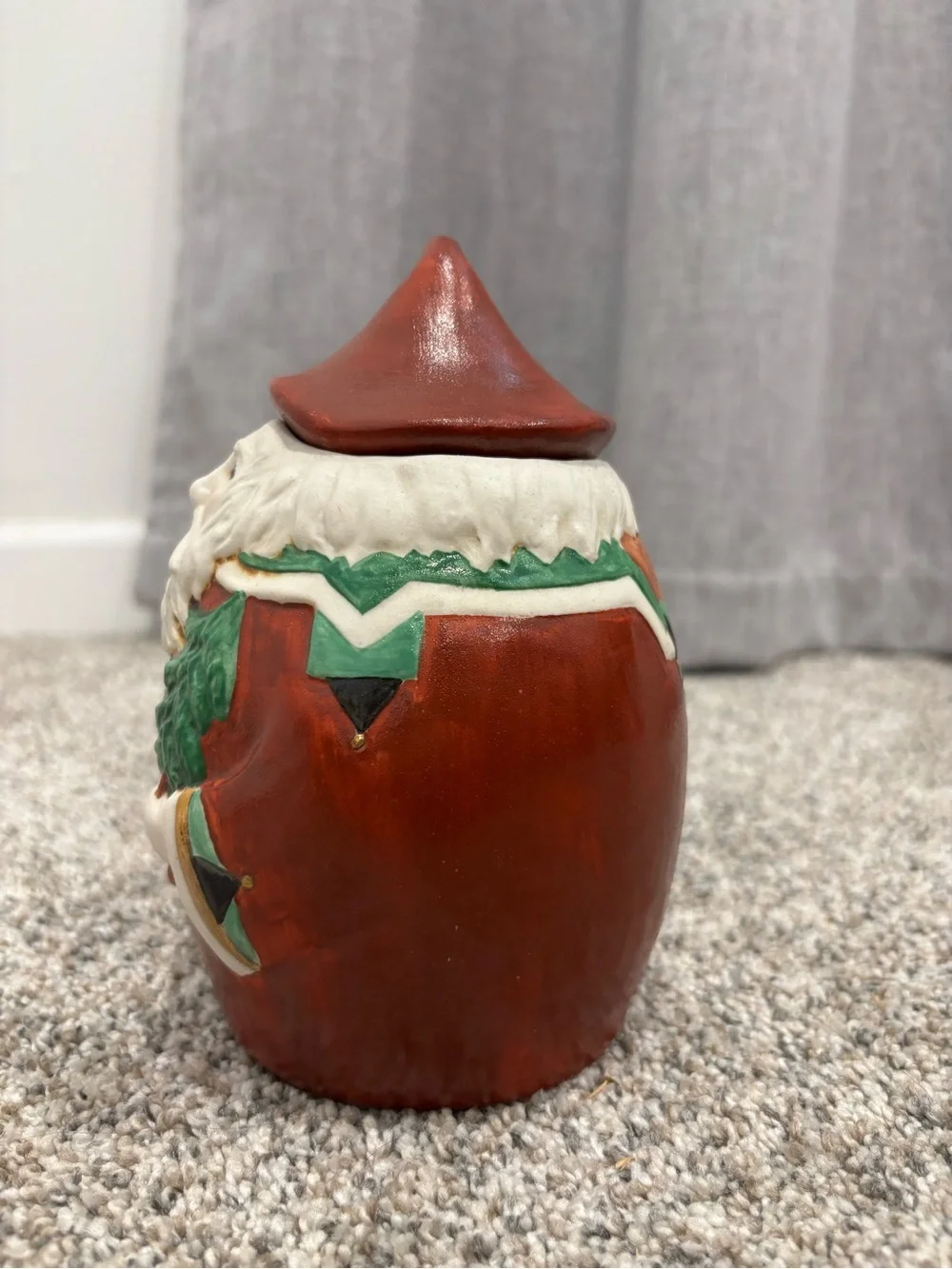 Vintage Hand Painted Festive Red Santa Clause Figurine Holiday Candy Jar Decor
